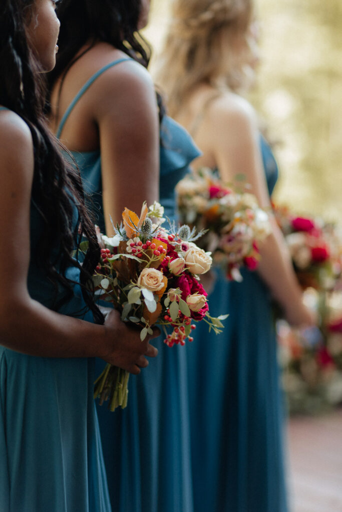 close up detail of bridemaids flowers