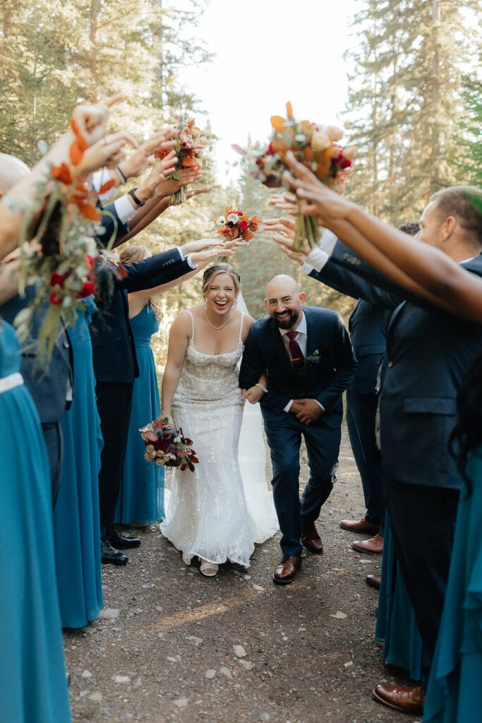 wedding party celebrating the bride and groom