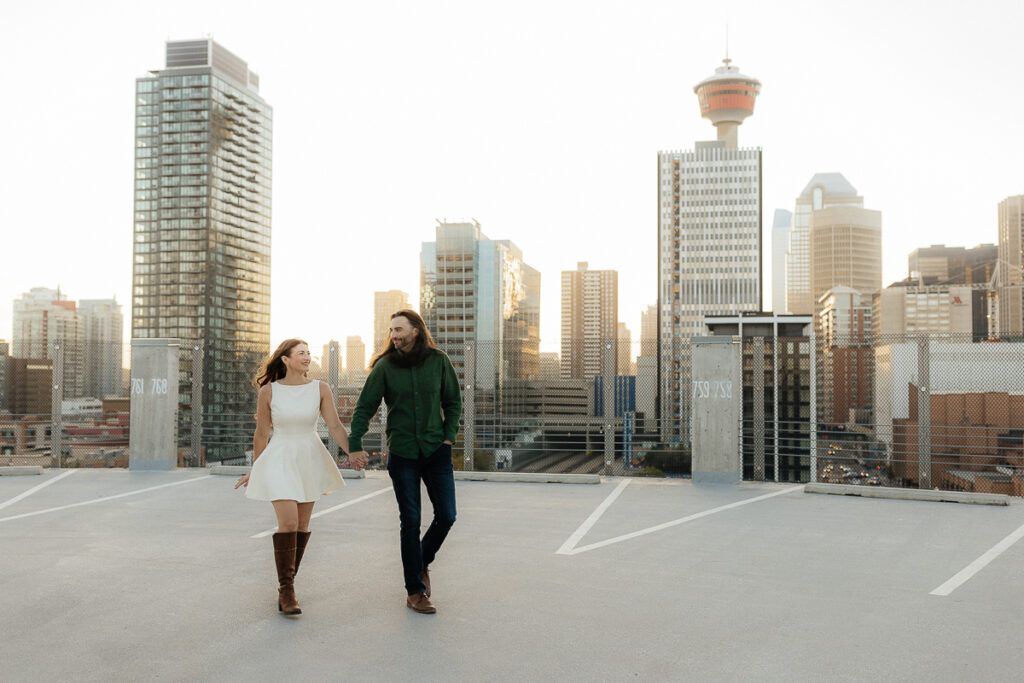 A couple their platform parkade engagement session