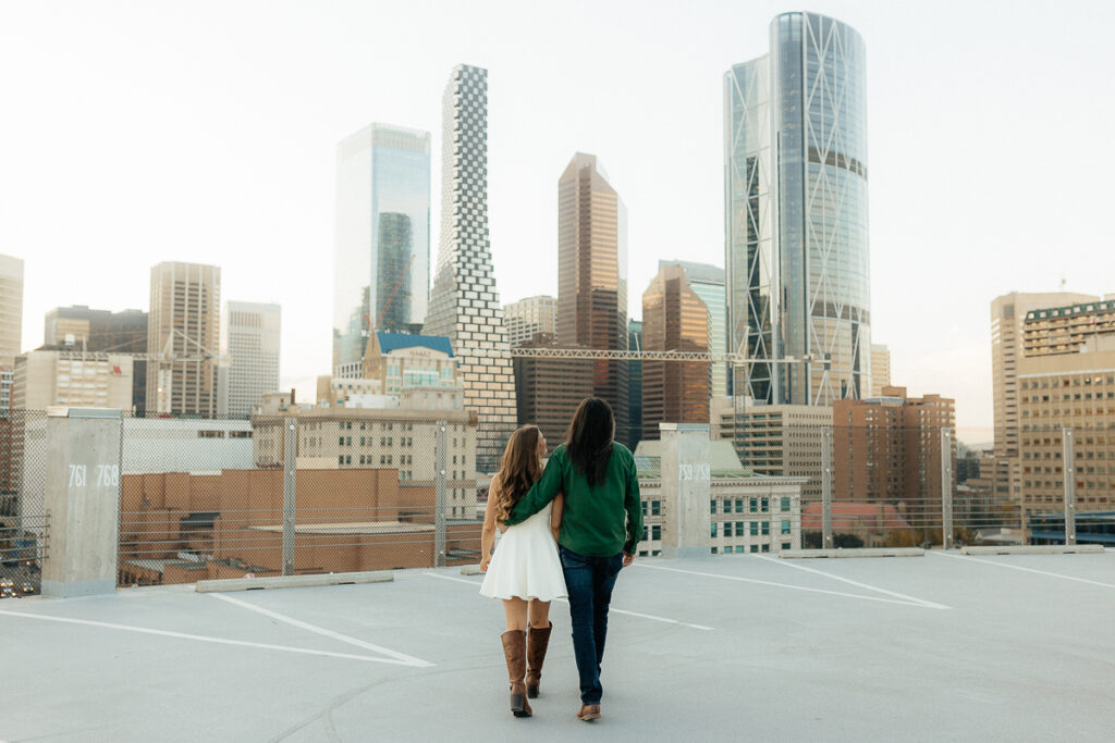 A couple their platform parkade engagement session