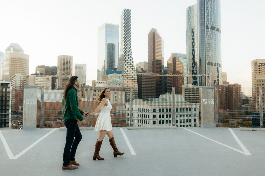 A couple their downtown calgary engagement session
