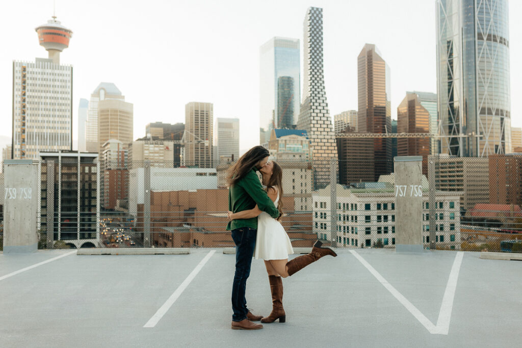 A couple their downtown calgary engagement session