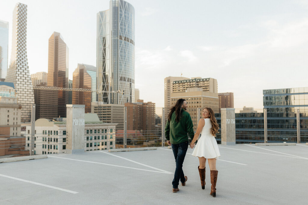 A couple their platform parkade engagement session