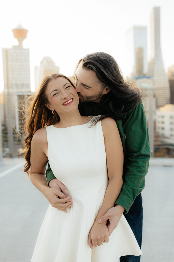 A couple their platform parkade engagement session