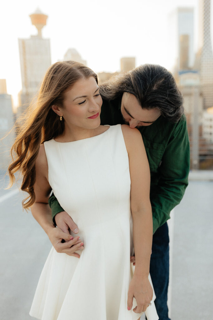 A couple their platform parkade engagement session