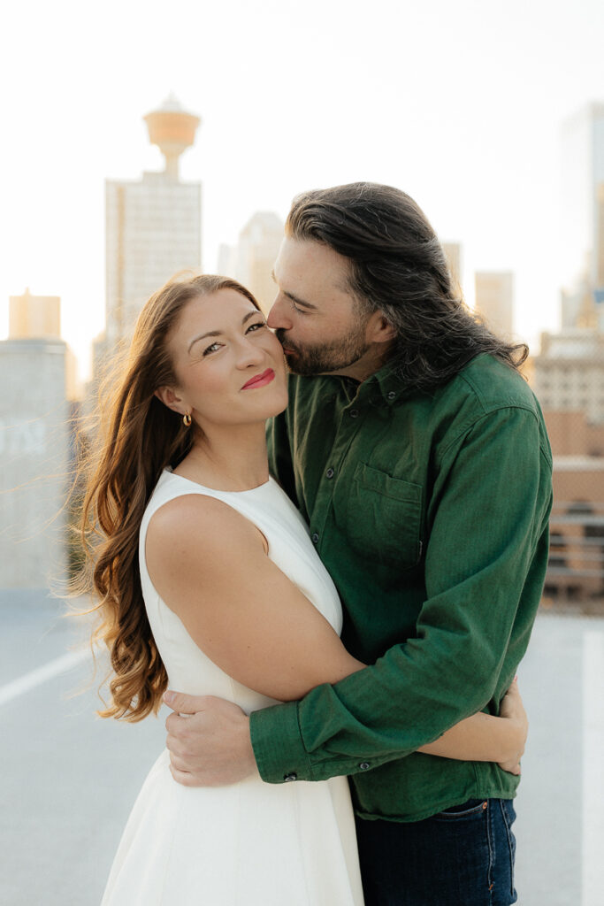 A couple their platform parkade engagement session