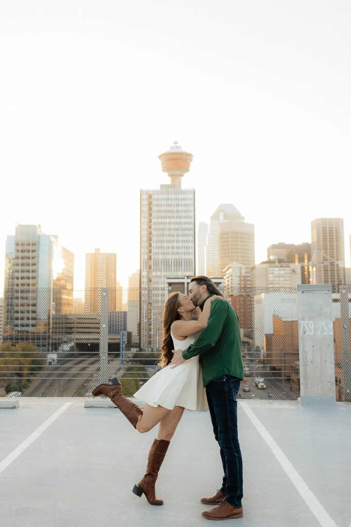 A couple their platform parkade engagement session