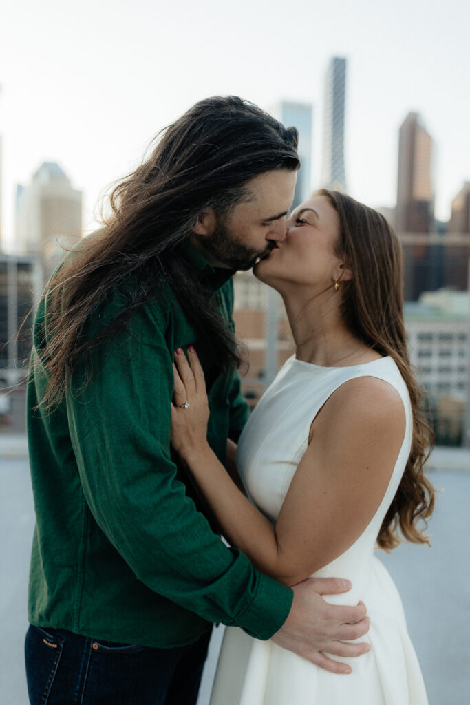 A couple their platform parkade engagement session