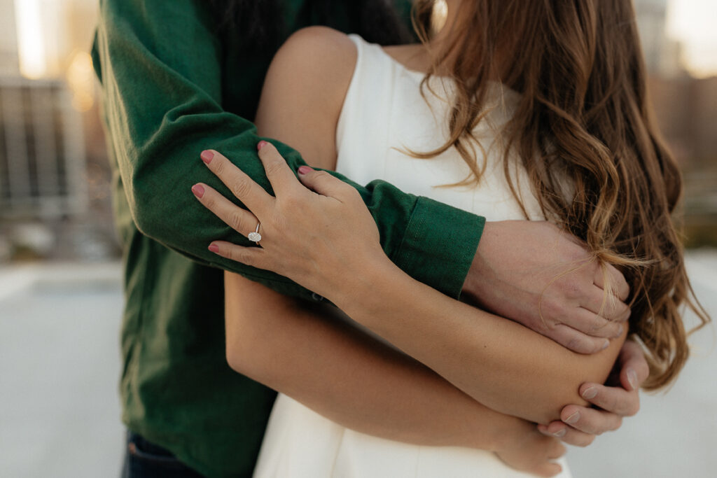 A couple their downtown calgary engagement session