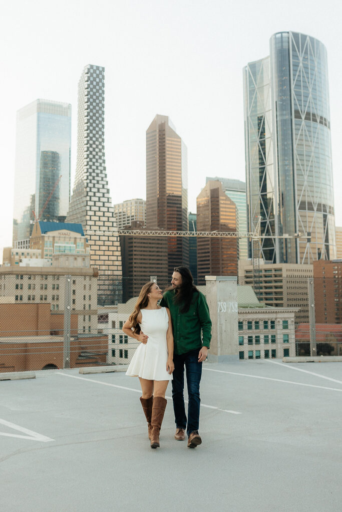 A couple their platform parkade engagement session