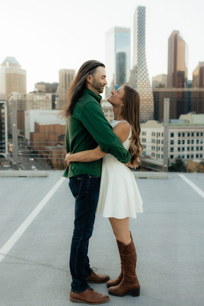 A couple their platform parkade engagement session