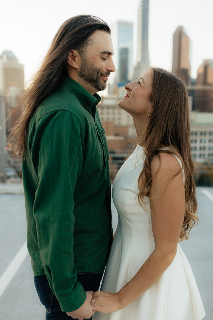 A couple their downtown calgary engagement session