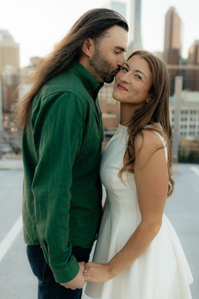 A couple their platform parkade engagement session