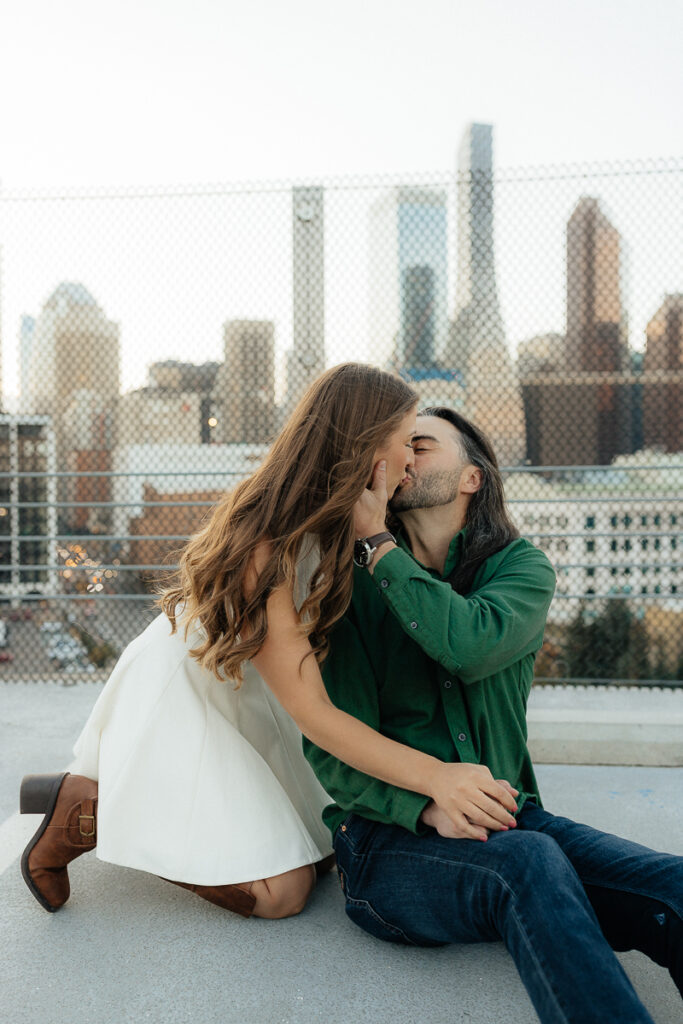 A couple their downtown calgary engagement session