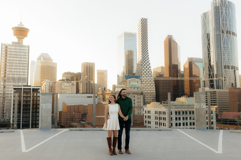 A couple their downtown calgary engagement session