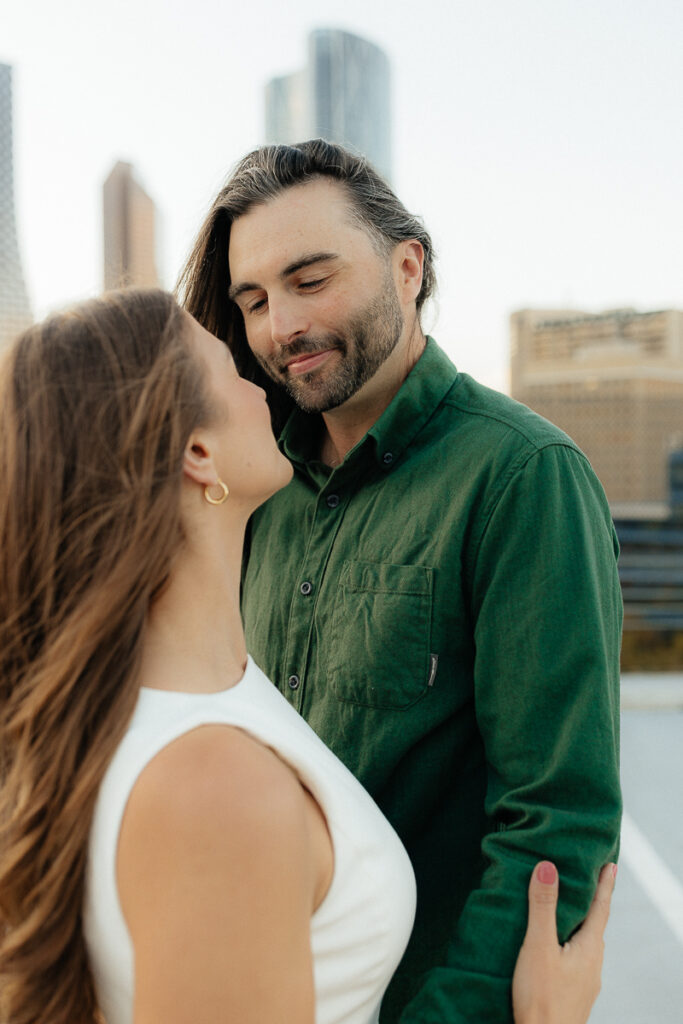 A couple their platform parkade engagement session