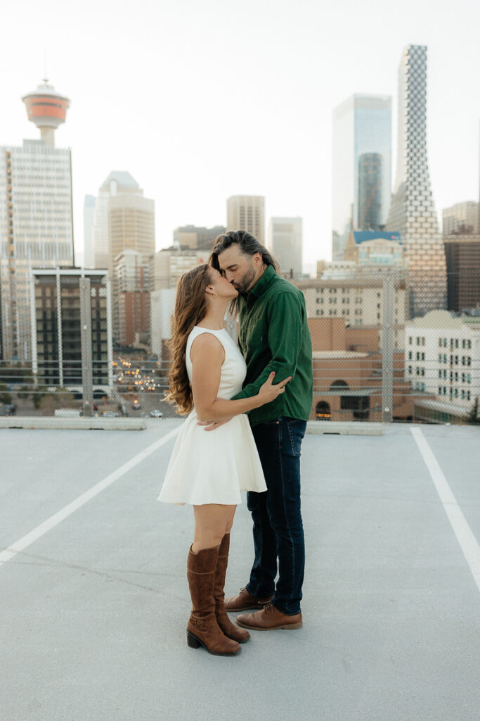 A couple their platform parkade engagement session