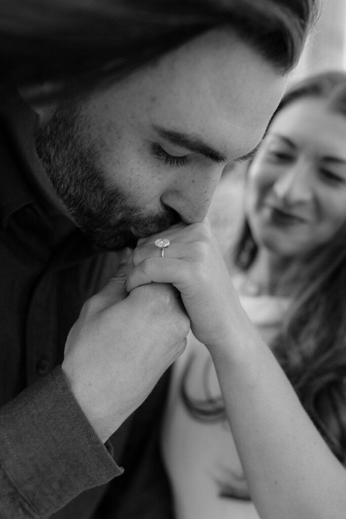 A couple their platform parkade engagement session