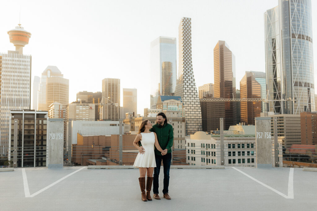 A couple their platform parkade engagement session