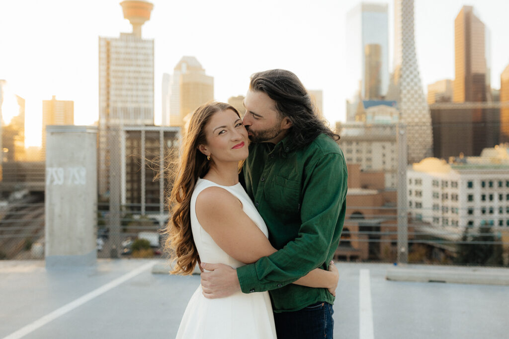 A couple their platform parkade engagement session